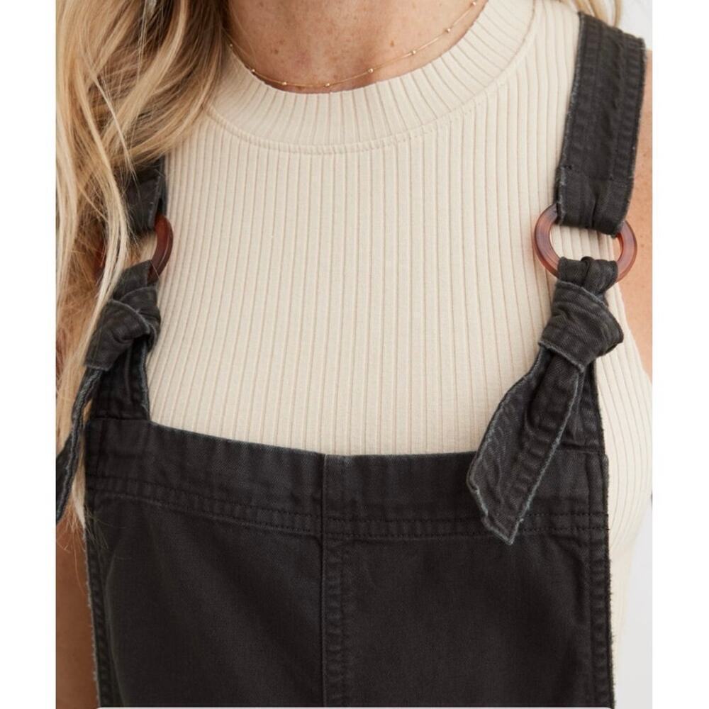 Aerie Beach Shortall Black Cotton Overalls Romper Women’s Size M - Picture 3 of 8